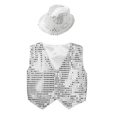 Kids Boys Girls Dancewear Festival Jazz Sequins Hip Hop Stage Waistcoat Sparkly