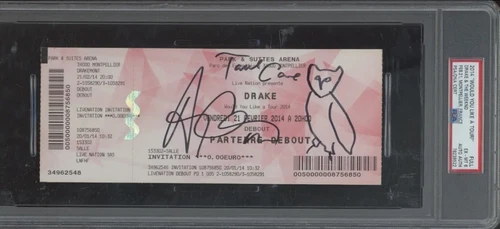RARE Aubrey Graham Drake The Weeknd Signed Ticket Stub Autograph Owl Sketch PSA