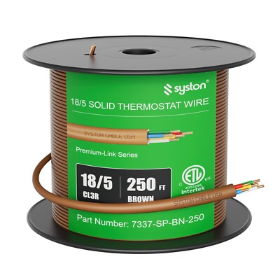 Syston 18/5 Thermostat HVAC Cable Wire 18 AWG 5 Conductors 100% Solid Copper CMR
