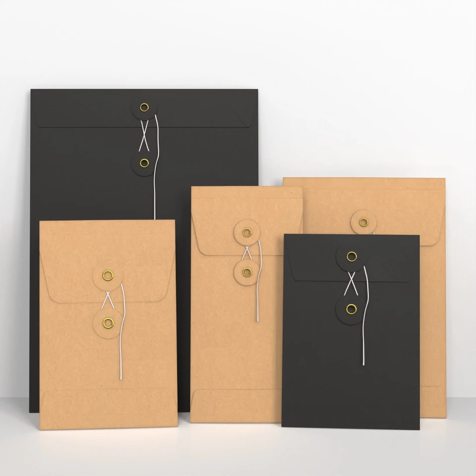 ALL SIZES BLACK String & Washer Envelopes Button Tie Fast&Free Delivery - Image 2 of 4