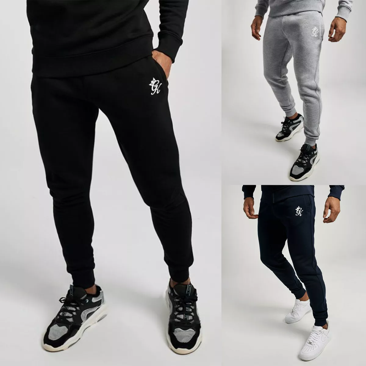 Gym King Mens Fleece Slim Joggers Designer Jogging Tracksuit Bottoms Sweat  Pants