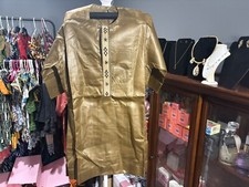 Boys African Clothes Embroidery Shirt  Pants Dashiki Outfits Brown Medium