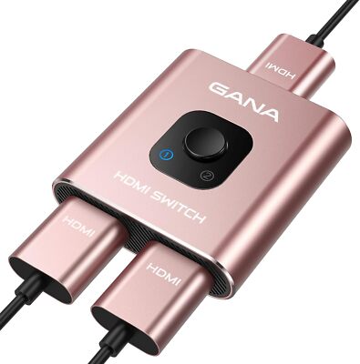 GANA HDMI Switch 2 in 1 Out Bidirektionaler Verteiler 4K60Hz Ultradünn Rosagold