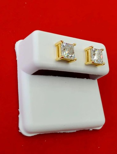 14K Yellow Gold Over 2Ct Princess Cut Lab Created Diamond Solitaire Stud Earring - Picture 5 of 6
