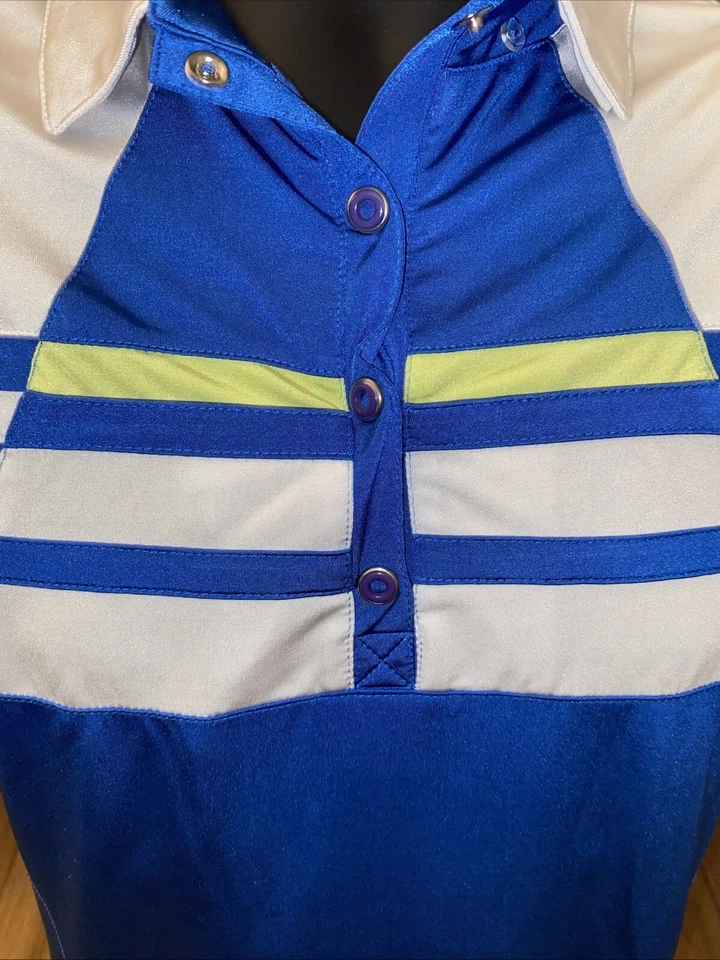 Camisa Top de Golf Jamie Sadock Talla Mediana Azul y Blanco Sin Mangas Botón a Presión Foto 3 de 4