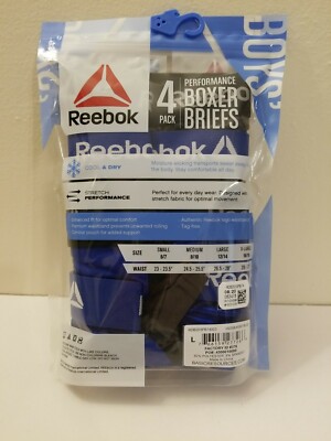 Boys Size Large 12/14 Reebok 4 Pack Cool & Dry Boxer Briefs, Blue