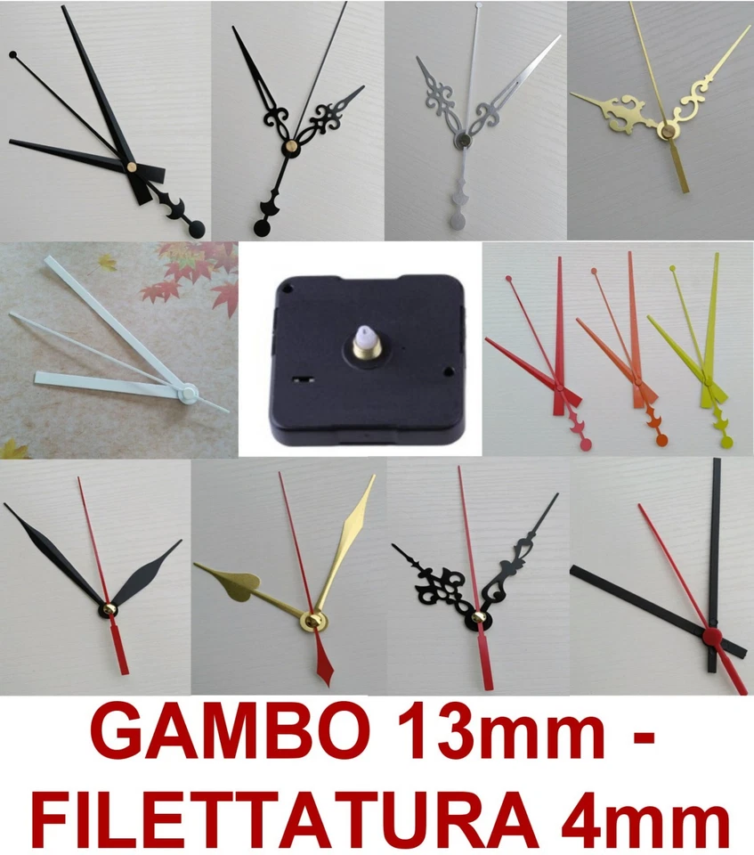 MECCANISMO SILENZIOSO OROLOGIO MECCANISMI DA PARETE MURO 13 mm + LANCETTE