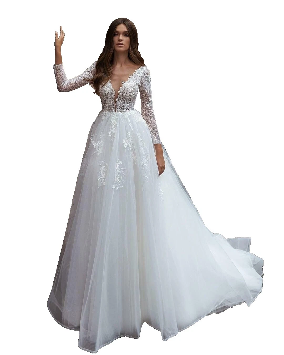 Tulle Long Sleeve Empire Waist Wedding Dresses
