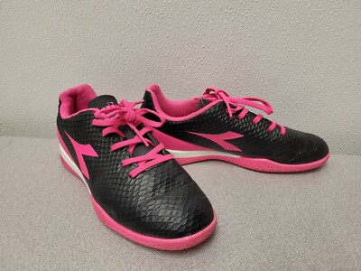 Diadora Golazo Shoes Youth Size 3 Black & Pink Excellent Condition