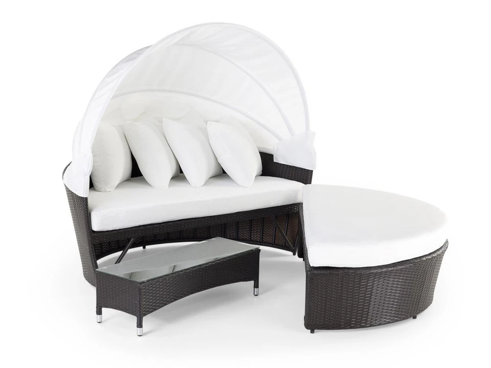 Großer Rattan Strandkorb Strandmuschel gepolsterte Sonneninsel Gartenliege weich - Bild 2 von 4