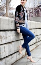 New Elevenses Embroidered Velvet Bomber Jacket Size Small Z154-13