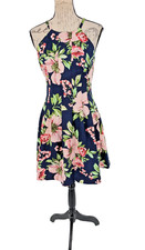 Vince Camuto Dress Size 6 Halter Neckline Navy Pink BOLD Floral