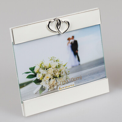 weißer Bilderrahmen Fotorahmen Hochzeit mit Herzen 10x15 cm   Foto Formano