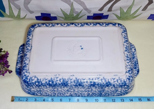 Roseville GERALD HENN Spongeware~9x13 Baking Casserole Dish~GORGEOUS Blue~ 4 Qt. - Picture 2 of 11