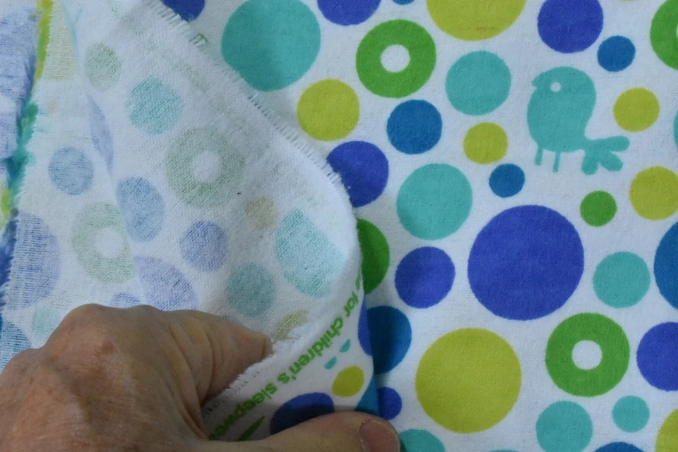By 1/2 Yd, Blue Turquoise & Lime Birds & Bubbles on White Flannel, Springs,P7812 - Image 4 of 4