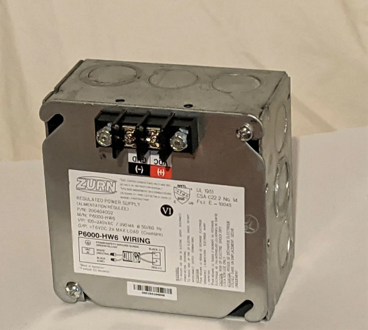 P6000HW6 Zurn Regulated Power Supply, Amps Output