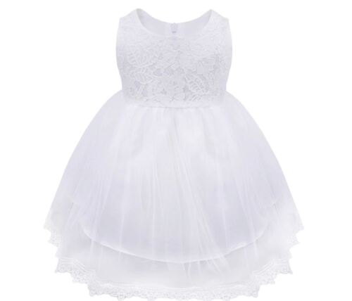 Baby Princess Girls Dress Flower Christening White Wedding Party Kids Clothes UK - Afbeelding 1 van 6