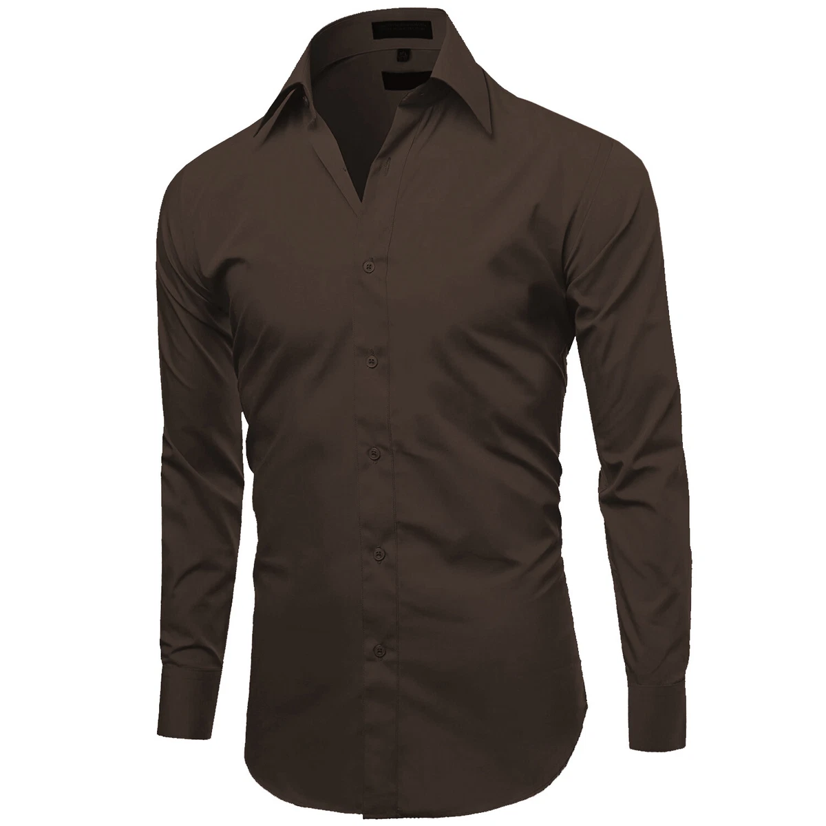 slim fit dress slacks Hisdern Men's Dark Brown Splicing Dress Shirt for Office Wear 2XL main image 0