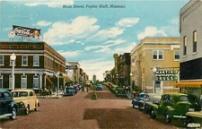 Postcard 1957 Poplar Bluff Missouri Main Street autos Coca Cola Teich 24-6073