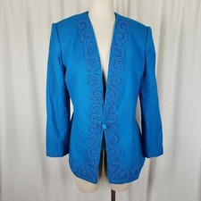 John Meyer of Norwich Wool Soutache Embellished Jacket Blazer Womens 12 aqua