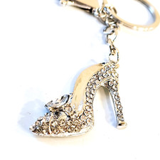 Bling High Heel Shoe Keychain Crystal Stiletto Diamond Charm Purse Clip Silver