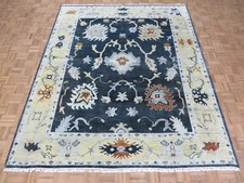 8'1 x 9'9 Hand Knotted Charcoal Black Oushak Oriental Rug G10977