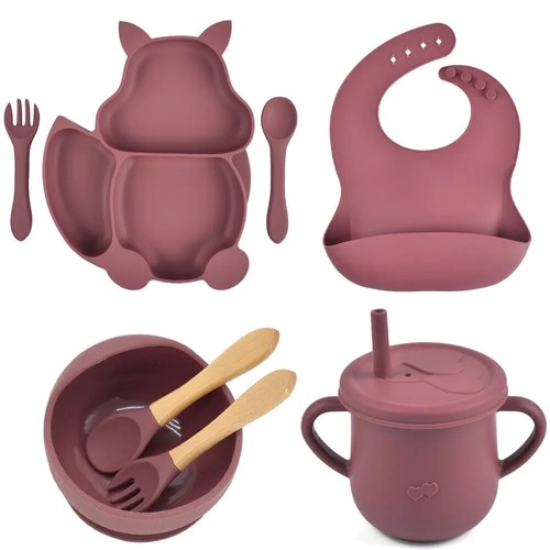 Set 8 pezzi/set ventosa per bambini piatto tazza bavaglini set piatti alimentazione bambini - Foto 28 di 37