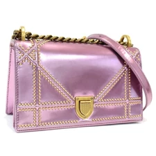 CHRISTIAN DIOR Diorama Studded Chain Shoulder Bag Patent Leather Pink Authentic