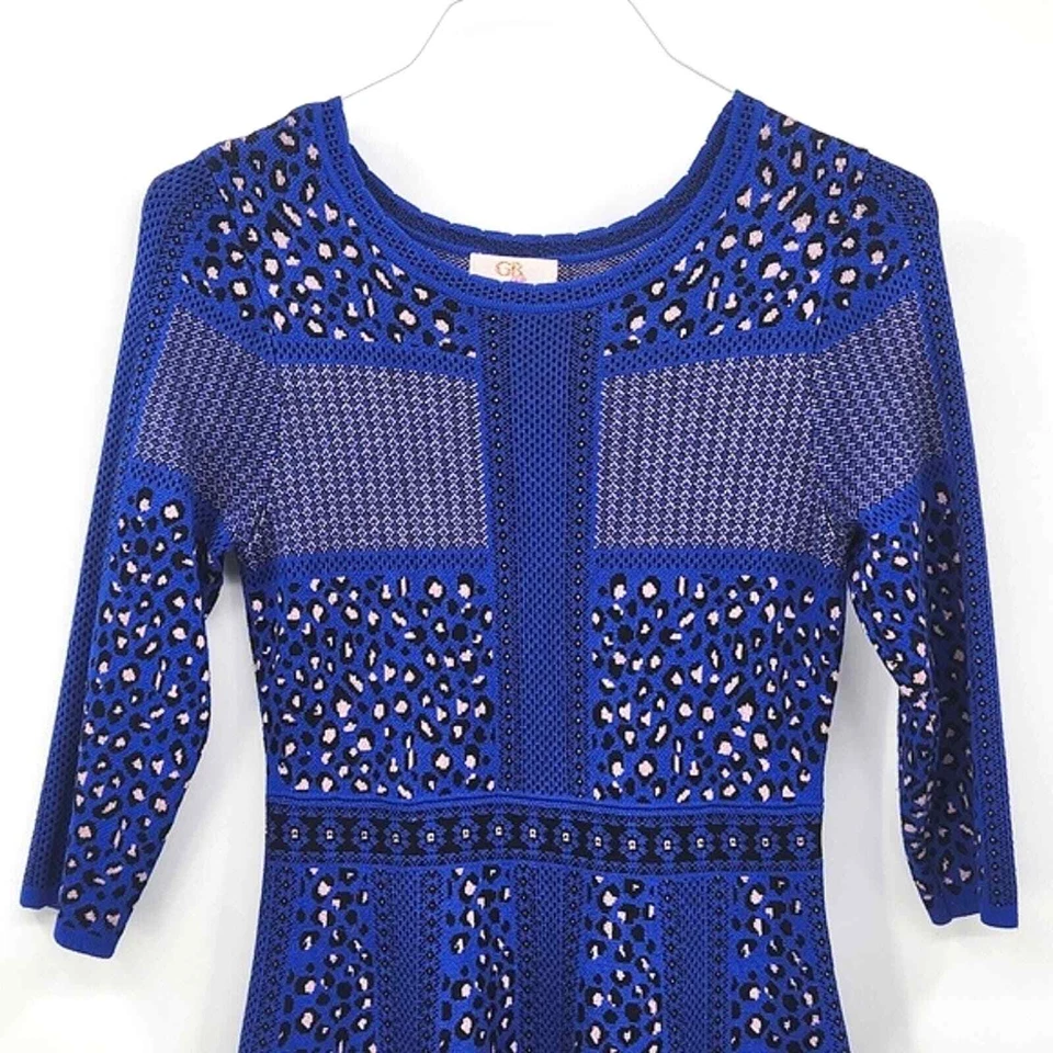 GB Girls Leopard Print Sweater Skater Dress Size XL Blue, Black & Light Pink - Image 2 of 4