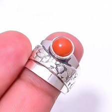 Red Coral Gemstone Designer Handmade 925 Sterling Silver Jewelry Ring s.7 Sku1