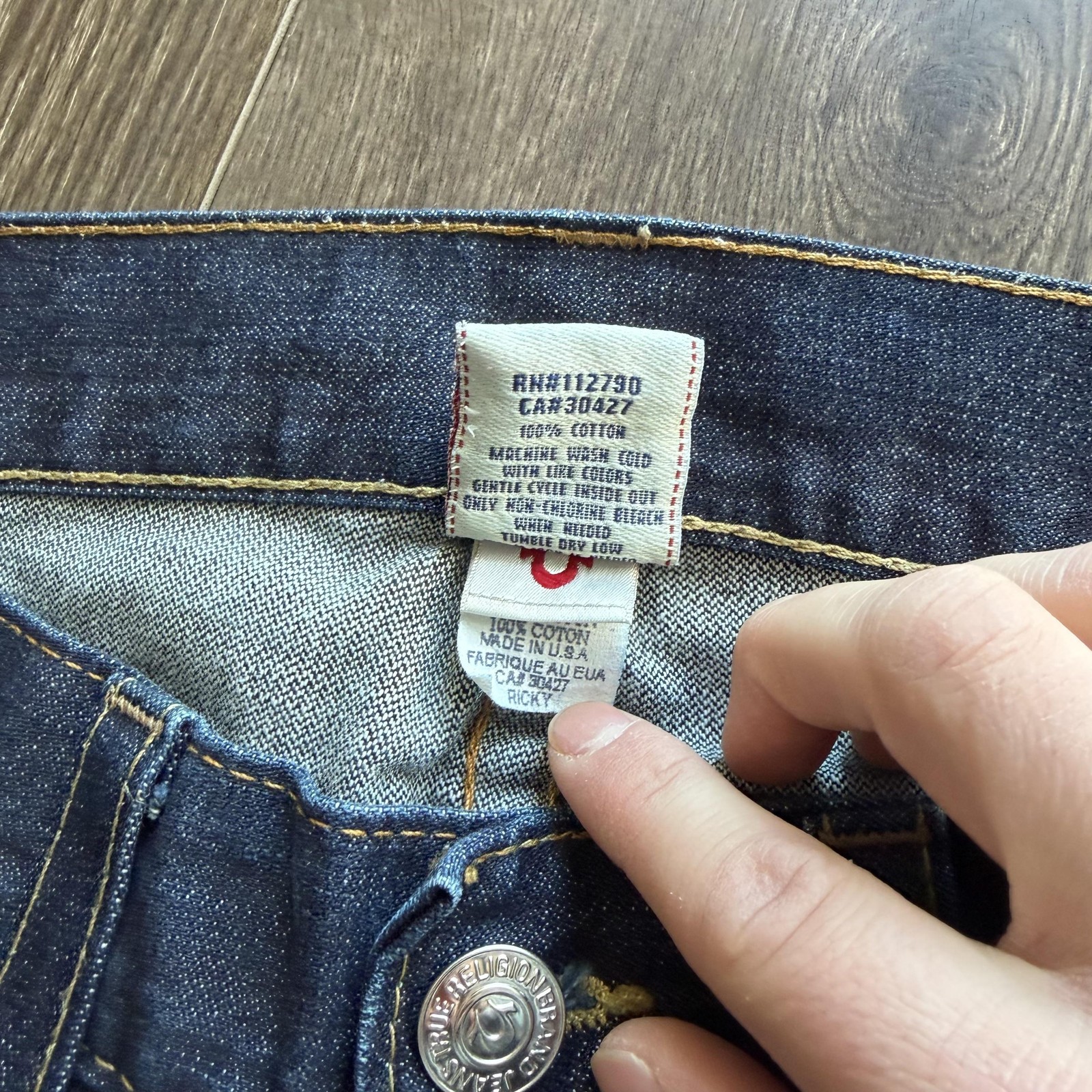 Y2K True Religion Ricky Jeans Mens 36x35 Blue Relaxed Straight Made In USA Denim thumbnail 6