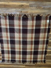Faribo Woolen Mill Brown Plaid Acrylic Fringed Stadium/Throw Blanket 52x54