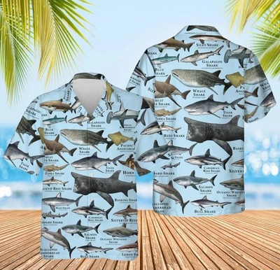Sharks Hawaiian Shirt Summer Beach Ocean Animal Aloha Top
