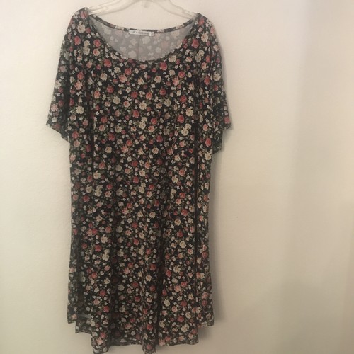 JollieLovin Dress 3x Navy wi/pink & white flowers, short sleeve, Very Soft