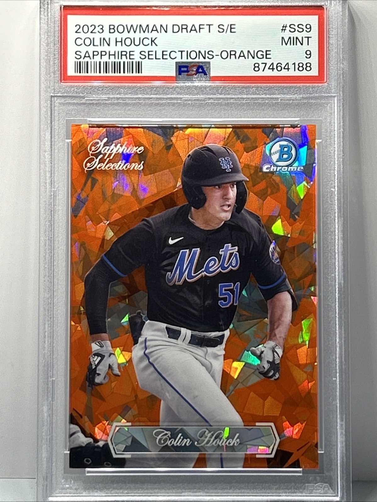 PSA 9 Colin Houck 2023 Bowman Chrome Sapphire Selections Orange #/25 #SS9 Mets