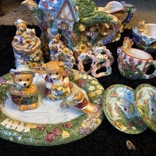 1996 Children's Battat Ceramic Teddy Bear Tea Set Hand Painted