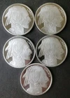 Lot of Five SilverTowne 1oz Silver Buffalo Rounds