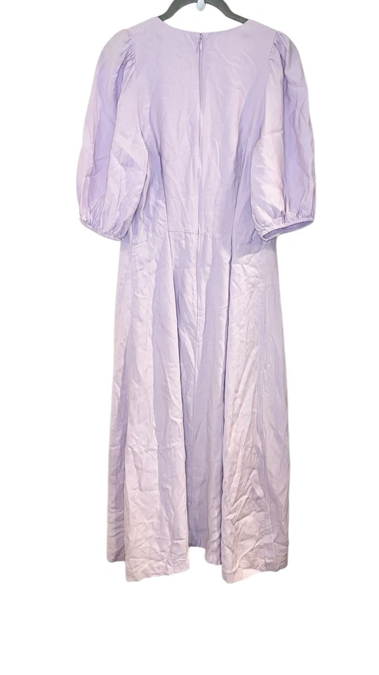 Vestido midi envolvente con botones Ann Taylor lavanda Fields cuello en V manga abullonada talla 10 Foto 3 de 4