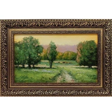 Summer nature Oil painting Original art Country Landscape meadow 6 x 10 in