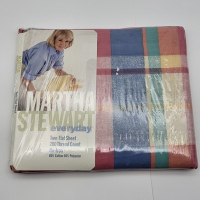NOS Vintage Martha Stewart Everyday Twinl Flat Sheet light madras rose plaid