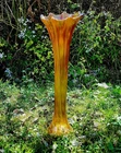 CARNIVAL GLASS Morning Glory Funeral Vase Marigold 4 15/16 Base 21 inches Tall
