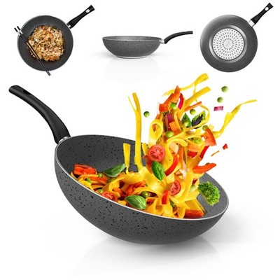 Woklette, Wokpfanne 28 cm Induktion Antihaftbeschichtetes Aluminium, Wok, Wok...