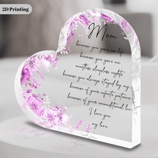 2D 1PC Heart Acrylic Plaque Purple Floral Design 4 4 Mom Gift From Son Daughter