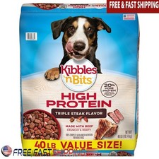 High Protein Dry Dog Food 40lb Triple Steak Flavor Complete Nutrition Adults New 0.98 per pound