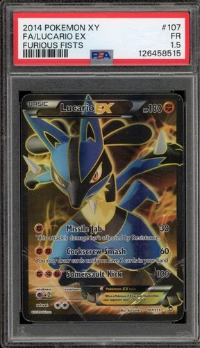 Pokemon Lucario EX XY Furious Fists Full Art #107 PSA 1.5