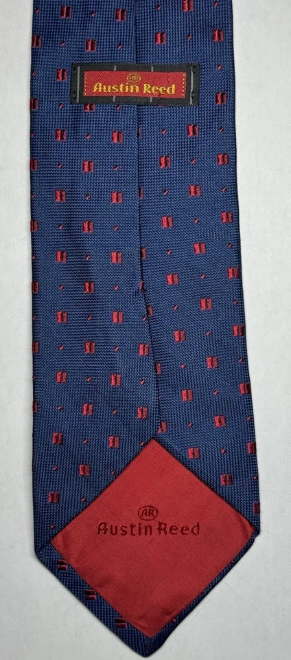 Caña Austin vintage, 100 % seda, azul y rojo, tejida cuadrada, retro, preppy, corbata Foto 3 de 3