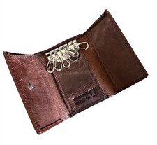 Pocket Coin Credit Card Holder Leather Keychain Wallet Brown 213