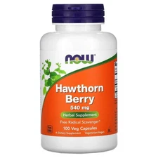 NOW FOODS Hawthorn Berry 540mg (Free Radical Scavenger) 100 Vegetarian Capsules