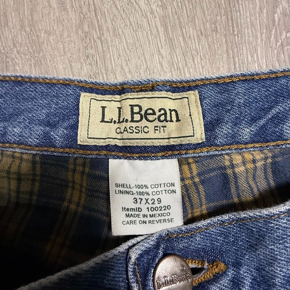 Pantalones de mezclilla L.L.Bean forrados de franela para hombre 37x29 azul 100 % algodón calce clásico Foto 3 de 4