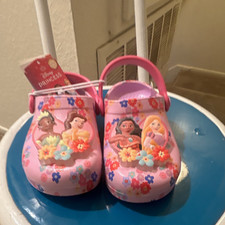 Disney Princess Girls Crocs Slip-On Heel Strap Floral Rubber Shoes Pink/Purple 5